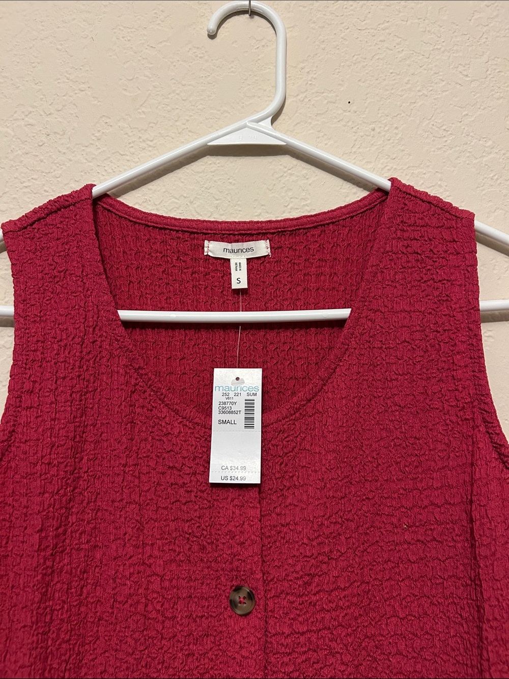 Maurices Raspberry Sleeveless Button-Front Tank Top - Picture 3 of 5